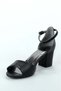 Women's Ankle Buckle Single Strap Thick Heeled Evening Dress Shoes Black Skin - 4