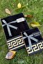 Special Velvet Gift Towel Set with Border Embroidered Greek Key Pattern - 2