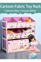 3-Tier Children's Toy Storage Unit with 6 Removable Canvas Bins,Wooden Toy Organizer for Kids Room and Playroom,Rabbit Pattern - 2