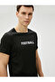 Sports T-Shirt with Stitching Detail Slogan Printed Crew Neck