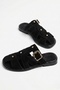 Black Women's Suede Caged Slippers - Buckle Gladiator Slippers - 2