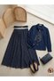 Women's Hijab Scarf Detailed Belted Polka Dot Chiffon Skirt Two-Piece Set Daily Office and Event Combination - 2