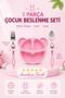 Baby 3-Piece Children's Fork, Spoon and Food Plate Set with Rabbit Figure (pink)