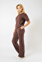 Brown Short Sleeve Crew Neck Relaxed/Casual Fit Modal Top and Bottom Set - 2