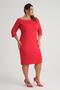 Women's Red Boat Neck Three Quarter Sleeve Plus Size Stretchy Crepe Dress - 3