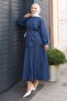 Beli Lace Detailed Skirted Denim Suit Dark Blue Msv19198 - 3