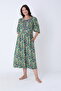 Women's Cotton Modal Fabric Elegant Dress with Button Detail and Patterned 8062 - 3