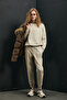 Angelına Women's Knitted Sweatshirt Beige - 2