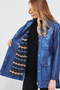 Anastasia Women's Navy Blue Metallic Leather Coat 24Sgd59431T - 8
