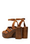 Women's Tan Ankle Buckle Thick High Heel Suede Leather Sandals 26Sfd152610 - 7