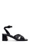 Women's Black Ankle Buckle Printed Thick Heeled Sandals 26Sfe481526