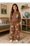 Girl's Cotton Fabric Brown Color 2 Thread Labubu Flower Patterned Winter Tracksuit Set