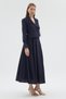 Navy Blue Double-Breasted Jacket and Skirt Set with Tie Detail - 2