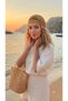 Handmade Women's Knitted Bohemia Fishnet Summer Beanie Hat Silvery Gold - 2