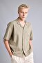 100% Cotton Boxy Fit Apaş Collar Short Sleeve Khaki Shirt H6319Ax26Sm - 4