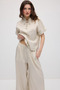 Wide-Leg Elastic Waist Lyocell Trousers - Beige - 3