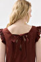 Linen Dress with Lace-Up Back and Ruffles - Tile Color - 6