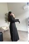 Black Satin Belted Dress - 4