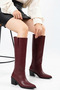 Burgundy Matte Leather Heeled Flat Rider Western Cowboy Boots - 6