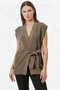 Woolen Knitwear Vest with Self Belt - Milky Brown - 4