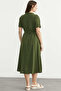 Linen Look Pocket Shirt Dress - Khaki - 6