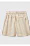 Women's Stone 100% Linen Pleated Relax Fit Bermuda Shorts with Elastic Waist at the Back - 4