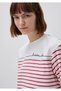 Women's pink cotton blend embroidered striped crew neck t-shirt - 4