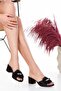 Shoe Basket 4853 Women's Stone Square Heel Comfortable Sole Dowry Slippers