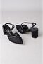 Seç 1533 Lace-Up Heel Shoes (Heel Height:7 cm) Black Satin - 8