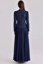 Exclusive Hijab Evening Dress with Bead and Sequin Patterned Chiffon Combination Dark Blue 1073 - 6