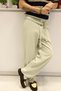 Men's Baggy Fit High Waist Belted Gabardine Trousers Stone Color - 6