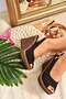Black Linen Wedge Heeled Women's Shoes K674040705