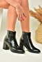 Black Crocodile Print Thick Heeled Women's Boots L251089311 - 4