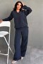 Navy Blue V-Neck Striped Shirt and Trousers Set Mg2852 - 5