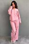 Pink V-Neck Striped Shirt Trousers Set Mg2852 - 4