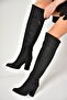 A654018002 Black Luxury Suede Thick Heeled Women's Boots - 3