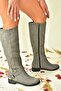 Gray Suede Short Heeled Women's Boots E726203402 - 3