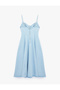 Cotton Lace Detailed V-Neck Sleeveless Midi Denim Dress - 6