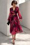 Red Double-Breasted Neck Patterned Chiffon Dress MG2065