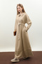 Wide Neckline Belted Dress Dark Stone - 4