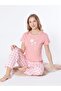 Women's Summer Short-Sleeved Plaid Patterned Pajama Set 78-102 - 3