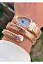 Gold Color Special Design Stone Wrapped Snake Model Women's Wristwatch - 4
