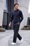 Men's Polo Neck Knitwear Navy Blue Sweater Patterned Steel Knit Classic Fit - 5002F - 5
