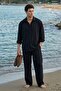 Noda 100% Cotton Oversize Men's Black Modal Double Suit Shirt Pants - 3