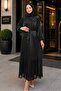 Black Floral Bronched Chiffon Dress - 2
