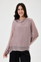 Women's Powder Italian Degaje Collar Long Sleeve Lined Silk Blouse 38 - 42 Size - 2