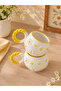2'Li Knitted Handle Bubble Yellow Daisy Patterned Special Embossed Hand Embroidered Ceramic Mug - 2