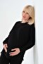 Maternity Side Zipper Long Sleeve High Waist Wide Leg Soft Touch Tracksuit Set Black - 2