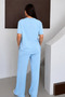Women's Modal Fabric Short Sleeve Tracksuit Set 3081 Light Blue - 5
