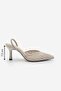 Women's Stiletto Pointed Toe Hand Knitted Classic Heeled Shoes with Elastic Back Arfes Ecru - 3